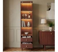 Vitrine en Verre avec 2 tiroir-Vitrine Verticale Marron avec Lumières LED - Bibliotheque-Buffet Salon-Moderne Meubles de Rangement