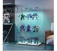 Vitrine en Verre avec Éclairage LED, Vitrine Armoire avec 3 Étagères et 2 Portes, Serrure de Sécurité, Vitrine en Verre pour Salon