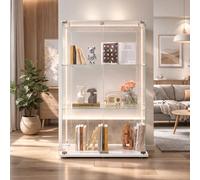 Vitrine en Verre avec LED, 2 Portes à Serrure et 3 Étagères, 123x78.5x35 cm, Blanc