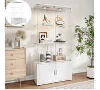Vitrine en Verre avec LED - 78.5x35x164cm - Vitrine pour Collection - avec 2 Portes et 3 Étagères Ajustables - Blanc