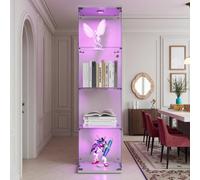 Vitrine en Verre avec LED, Armoir de Vitrine pour Collection Moderne avec 4 étagères en Verre, Vitrine en verre blanc avec serrure