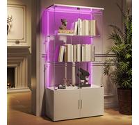 Vitrine en Verre avec Led,Armoire Vitrine Pour Collection avec 4 Porte 3 étagères Transparent,Meuble bas en bois,Meuble VITRINES Verre,Miroir Vitrines De Figurine Armoire (4 étages4 porte+LED-1,Blanc)
