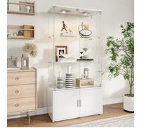 Vitrine en verre avec LED,Armoire Vitrine Pour Collection avec 4 Porte 3 étagères,Verre Trempé sur Miroir,Lumière tactile,Blanc