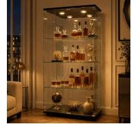 Vitrine en Verre avec LED et Serrure de Sécurité, Vitrine Armoire 4 Étagères 2 Portes, Meuble Vitrine Verre Trempé, Noir