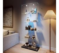 Vitrine en verre avec LED, vitrine de collection en verre, Transparent vitrine Multifonctionnel avec 5 Couches avec 2 Porte, Sur pied Vitrines trempé moderne pour salon, chambre à coucher, Bureau (B)
