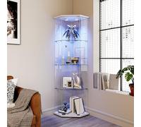 Vitrine en verre avec LED, vitrine de collection Pentagone, Transparent vitrine en verre avec 4 Couches avec 1 Porte, Sur pied Vitrine trempé moderne pour Salon Bar, chambre à coucher, Bureau (C)