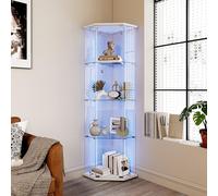 Vitrine en verre avec LED, vitrine de collection Pentagone, Transparent vitrine en verre avec 4 Couches avec 1 Porte, Sur pied Vitrine trempé moderne pour Salon Bar, chambre à coucher, Bureau (A)