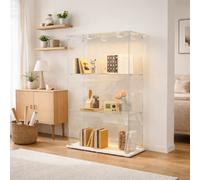 Vitrine en Verre avec Lumière tactile, 2 Portes et 3 Étagères, 123x78.5x35 cm, Blanc
