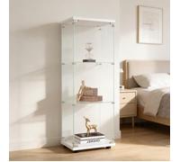 Vitrine en verre - COMANLAI - Armoire vitrine salon - 3 Étagères -Serrure de Sécurité - 42x36x125cm - Blanc