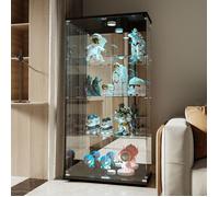 Vitrine en verre LED 4 niveaux,2 portes en verre trempé avec serrure, Dimensions 80x36x163 cm,Pour collections et figurines,Noir
