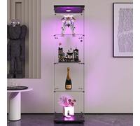 Vitrine en Verre LED, Armoire de Vitrine pour Collection, Vitrines sur Pied, Armoire à 4 Couches avec Serrure, Cabinet de Curiosité Vitrines de Collection Salon Bureau (1 Porte 4 étagères+LED, Noir)