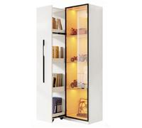 Vitrine en Verre LED avec Compartiment de 1 Porte et 1 Tiroir Latéral, Armoire Multifonctionnelle Moderne avec