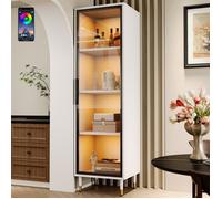 Vitrine en Verre LED pour Collection 4 Étagères, Armoire 1 Porte 170 cm, Meuble pour Salon, Salle à Manger, Blanc Bois, Moderne