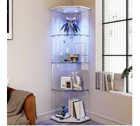 Vitrine en verre - LUMINARIX - LUMINARIX - Design pentagonal - LED réglable Bluetooth - 1 porte, 4 étagères
