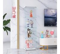 Vitrine en Verre Moderne, Vitrine trempé en Verre 4 Couches avec 1 Porte et Serrures, Transparent vitrine sur Pied, vitrines de Collection pour Salon, Chambre à Coucher, Bureau, 43x36x164cm (Blanc)
