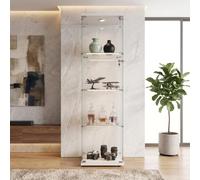 Vitrine en verre noir, 4 niveaux, vitrine à une porte en verre blanc | 42,5 x 36,5 x 164,5 cm - Vitrine moderne sur pied avec verre de sécurité pour salon, chambre à coucher, bureau et collections