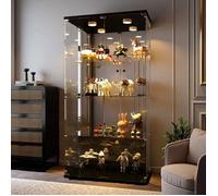 Vitrine en verre noir, avec Poignée Métal et Fermeture lairage réglable, Verre Trempé, 80.5x36.5x164 cm