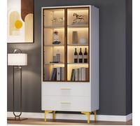 Vitrine en verre, pieds dorés, étagères réglable, avec éclairage LED, meuble haut pour salon, meuble de rangement pour bureau,