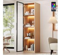 Vitrine en Verre pour Collection 165 cm Bois avec LED, 4 Étagères et 1 Porte, Meuble Armoire Vitrine pour Salon, Chambre, Moderne