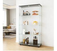 Vitrine en Verre pour Collection, Armoire de Collection Moderne à 4 Couches avec 2 Portes, Vitrine Verre LED 80.5x36.3x164.3cm, Noir
