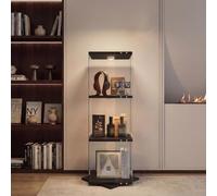 Vitrine en verre sur pied avec éclairage LED, pivotante à 360° pour objets de collection, 3 niveaux, 3 niveaux, vitrine en verre transparent, avec porte, pour salon, bar