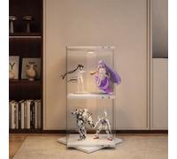 Vitrine en verre sur pied avec éclairage LED, pivotante à 360°, vitrine en verre pour objets de collection, 82 x 38 x 38 cm, 2 niveaux, vitrine en verre transparent, avec porte, pour salon, bar