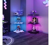 Vitrine en verre sur pied avec LED, design rotatif à 360 degrés, 2 étages | Meuble vitrine,vitrine en verre transparent présentoir de collection pour figurine,décorations,et objets précieux 82x38x38cm