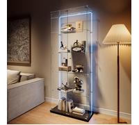 Vitrine en verre trempé 5 niveaux avec Éclairage à bande LED,2 portes,protection anti-poussière,pour salon,collection,étude,Noir