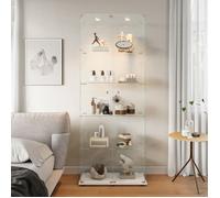 Vitrine en verre trempé 5 niveaux avec éclairage LED,2 portes,protection anti-poussière,pour salon,collection,lumière tactile,Blanc