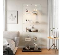 Vitrine en verre trempé 5 niveaux avec éclairage LED,2 portes,protection anti-poussière,pour salon,collection,lumière tactile,Noir