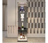 Vitrine en verre trempé blanc,armoire de collection transparente，1 porte et 4 couche avec lampe toucher et panneau arrière en