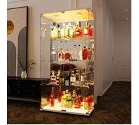 Vitrine en verre trempé blanc,armoire de collection transparente，2 porte et 4 couche avec lampe toucher et panneau arrière en