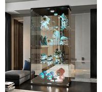Vitrine en verre, Verticale moderne avec LED, 4 niveaux, 2 portes, Ransparent Armoire pour Le Bar, Curio en Verres, Salon, Noir