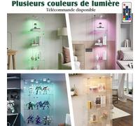 Vitrine en verre - Vitrine A2 - Bandeau lumineux LED - Design moderne et vertical - Bois et verre - Montage requis - Noir