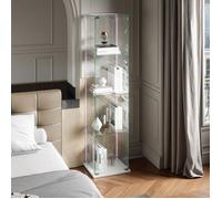 Vitrine en verre, Vitrine armoire, Vitrine de salon avec lumière LED, 1 porte 4 étagères, Armoire de collection, Moderne, Blanc