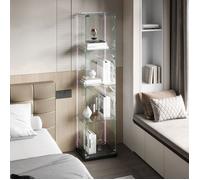 Vitrine en verre, Vitrine armoire, Vitrine en verre de salon, Vitrine moderne, LED, 1 porte 4 étagères, Vitrine de collection, Noir