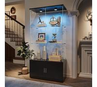 Vitrine en Verre, vitrine de collection avec LED et Espace de rangement caché, Transparent vitrine sur pied Vitrines trempé en verre 4 Couche, pour salon et chambre à coucher, bureau (Noir, A)