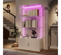 Vitrine en Verre, vitrine de collection avec LED et Espace de rangement caché, Transparent vitrine sur pied Vitrines trempé en verre 4 Couche, pour salon et chambre à coucher, bureau (Blanc, B)