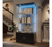 Vitrine en Verre, vitrine de collection avec LED et Espace de rangement caché, Transparent vitrine sur pied Vitrines trempé en verre 4 Couche, pour salon et chambre à coucher, bureau (Noir, B)