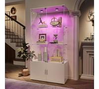Vitrine en Verre, vitrine de collection avec LED et Espace de rangement caché, Transparent vitrine sur pied Vitrines trempé en verre 4 Couche, pour salon et chambre à coucher, bureau (Blanc, A)