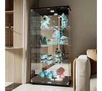 Vitrine en Verre, vitrine de collection avec LED, Transparent Vitrine sur pied vitrines trempé moderne en verre 4 Couches avec 2 Porte, pour salon et chambre à coucher, bureau, 80x36x164cm (Noir LED)