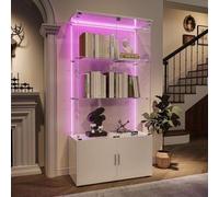 Vitrine en verre - Vitrine d'exposition - Pour présenter des objets - Éclairage LED - 78 x 35 x 163 cm - Blanc