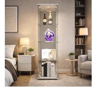 Vitrine en verre - Vitrine en LED - Verre trempé 5 mm - 4 étagères - 1 porte avec serrure