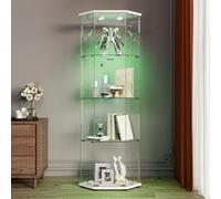 Vitrine en Verre,Vitrines d'angle en Verre avec LED,Hauteur de 162 cm Armoire de Collection en Verres à 4 Couches avec 1 Porte, vitrine trempé Transparent Moderne pour Salon, Chambre à Coucher, Bureau