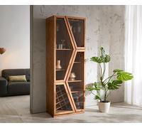 Vitrine-en-verreTaza 75x210 cm acacia naturel 4 portes armoire de bar