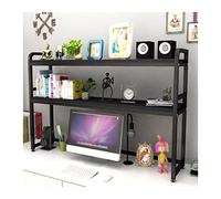 Vitrine Étagères de bureau à 2 niveaux, étagère for PC, présentoir for organisateur fournitures, d'étagère d'affichage vintage en métal et bois, noir Bibliothèque