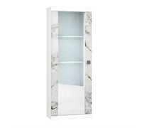 Vitrine gauche 1 porte avec leds laqué blanc et imitation marbre - ETOLIS