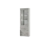 Vitrine Gauche Laquée Blanc et Gris Marbré avec Leds - DEYTON -