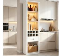 Vitrine haute 55x40x200 cm avec LED, bibliothèque ouverte, 1 tiroir, 12 compartiments, blanc, MDF