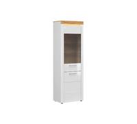 Vitrine haute à 2 portes avec éclairage LED,coloris Blanc/Blanc haute brillance - Longueur 90 x Profondeur 41 x Hauteur 145 cm